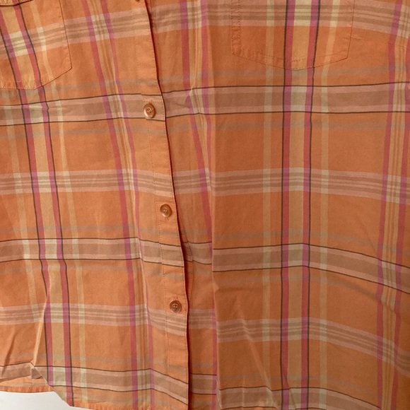 ❤️🔥5/20$ VILLAGER/Liz Claiborne💫Women's Peach/Pink Short Sleeve Button-Up Top - Picture 6 of 11